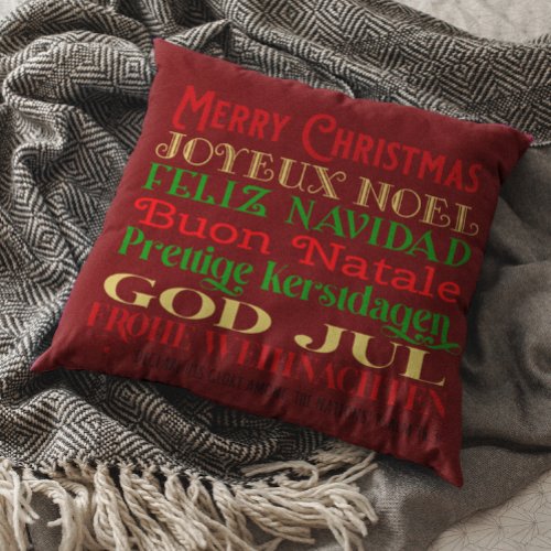 Merry Christmas to the Nations Red Scripture Throw Pillow