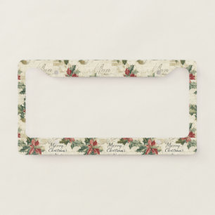Merry Christmas To The World Holly Vintage License Plate Frame