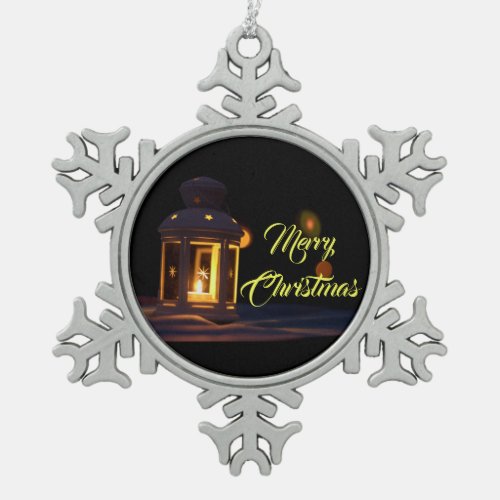 Merry Christmas to you and your family Snowflake Pewter Christmas Ornament