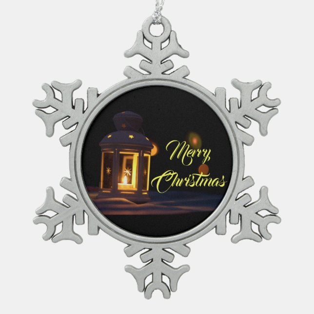 Merry Christmas to you and your family! Snowflake Pewter Christmas Ornament (Front)