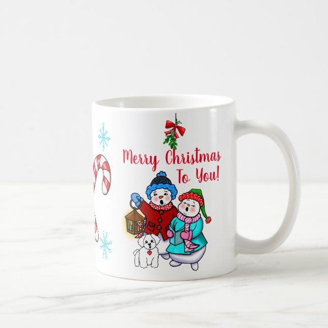 “Merry Christmas to You” Caroling Snowmen Mug (Right)