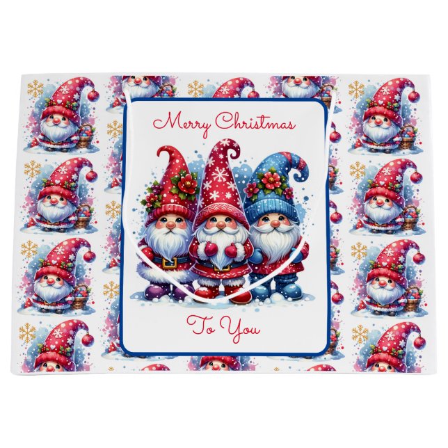 Merry Christmas To You  | Holiday Gnomes Large Gift Bag (Front)