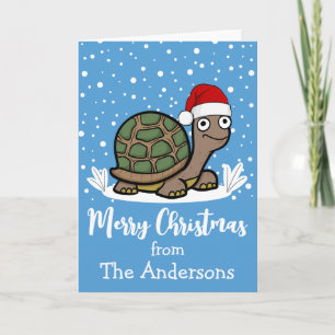 Merry Christmas Tortoise With Santa Hat Custom Card