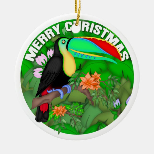 Merry Christmas Toucan Ceramic Ornament (Front)