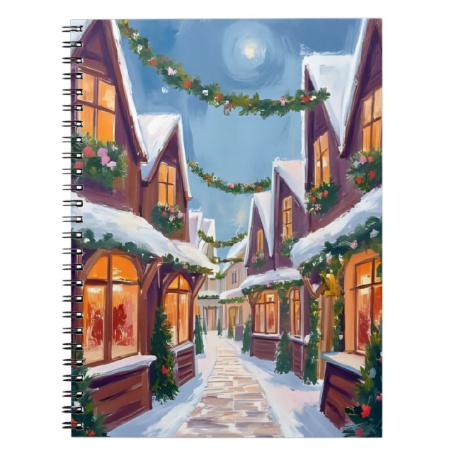 Merry Christmas Town Watercolor Holiday Notebook (Front)