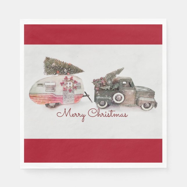 Merry Christmas Toy Truck and Travel Trailer Photo Napkins (Front)