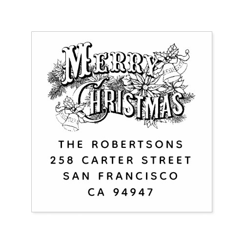 Merry Christmas Traditional Floral Personalized Self_inking Stamp