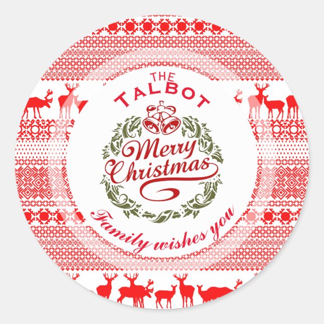 MERRY CHRISTMAS Traditional personalized Round S Classic Round Sticker (Front)