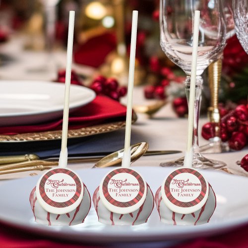 Merry Christmas Traditional Red Plaid Custom Party Cake Pops