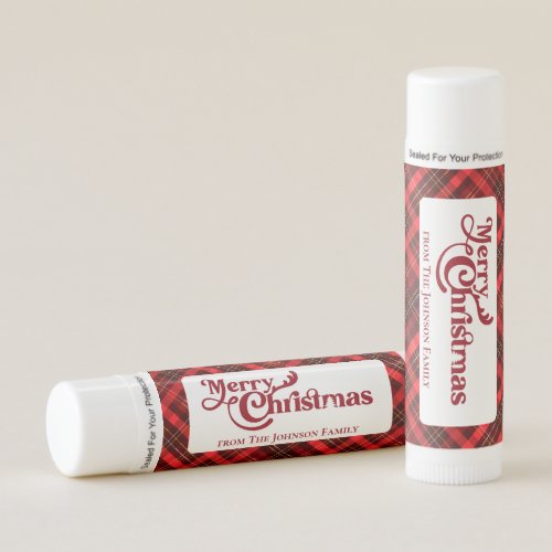 Merry Christmas Traditional Red Plaid Party Favor Lip Balm