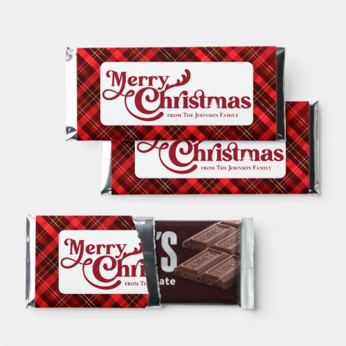 Merry Christmas Traditional Red Plaid Tartan Party Hershey Bar Favors