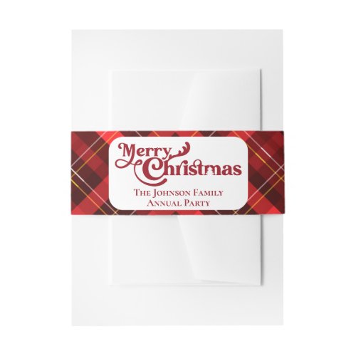 Merry Christmas Traditional Red Plaid Tartan Party Invitation Belly Band