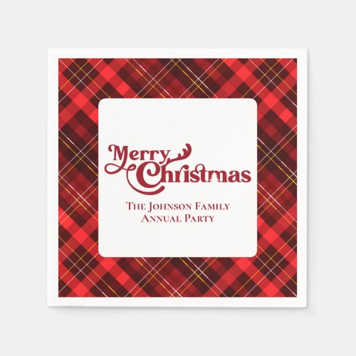 Merry Christmas Traditional Red Plaid Tartan Party Napkins