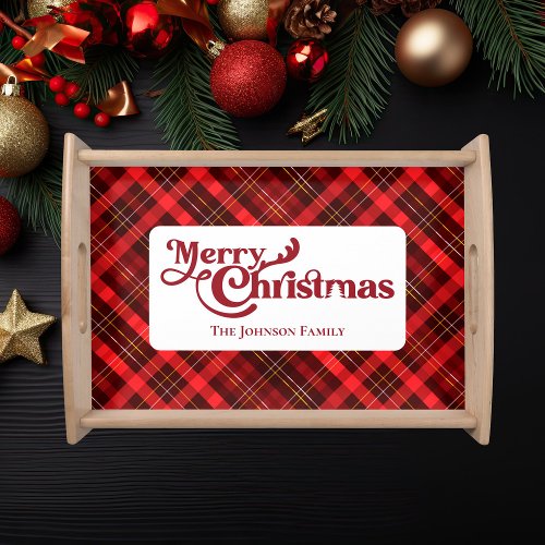 Merry Christmas Traditional Red Plaid Tartan Party Serving Tray