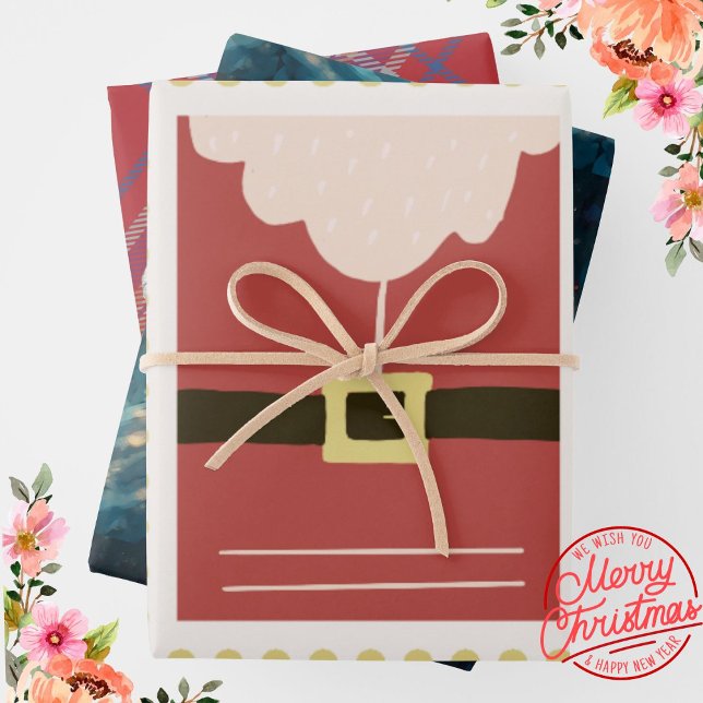 Merry Christmas Traditional Santa and snowman Red Wrapping Paper Sheets (Creator Uploaded)