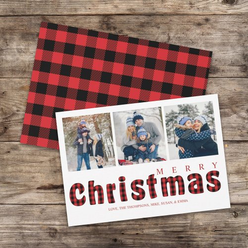 Merry Christmas Traditional Simple Buffalo Check Holiday Card