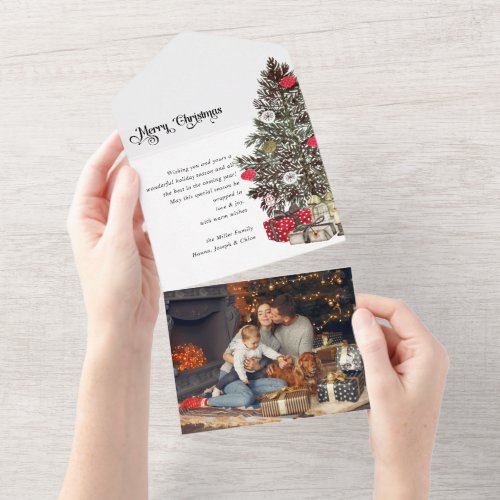Merry christmas traditional tree folded Photo Card