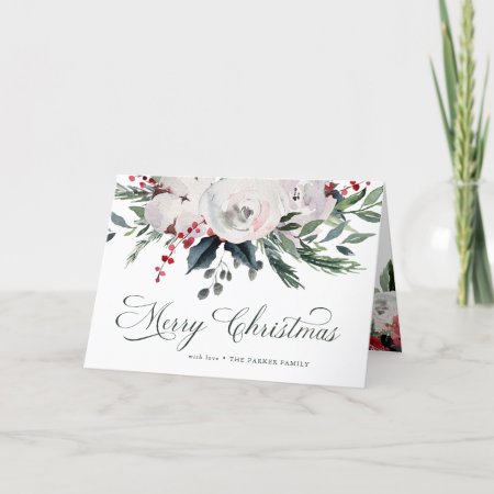 Merry Christmas | Traditional Watercolor Flowers Holiday Card