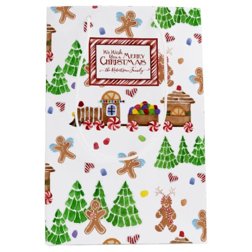 Merry Christmas Train Gingerbread Man Tree Family  Medium Gift Bag