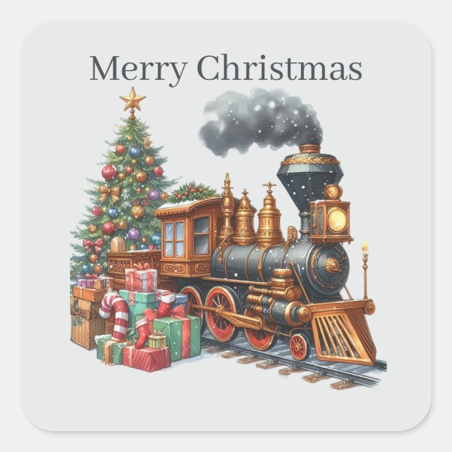 Merry Christmas train Holiday Square Sticker (Front)