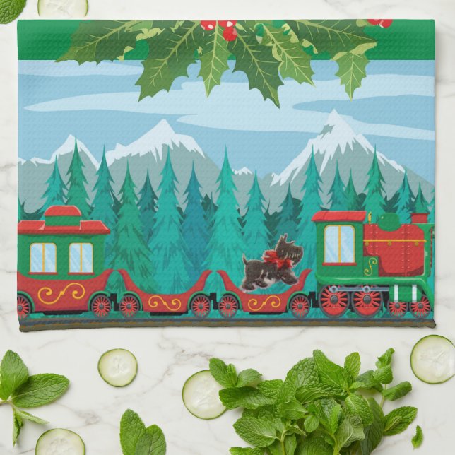 Merry Christmas Train Kitchen Towel (Folded)