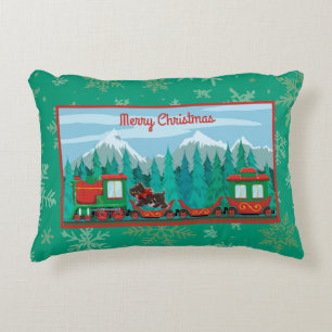 Merry Christmas Train with Dog Accent Pillow