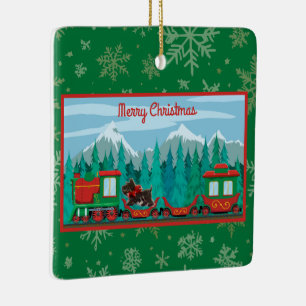 Merry Christmas Train with Dog Ceramic Ornament
