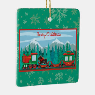 Merry Christmas Train with Dog Ceramic Ornament
