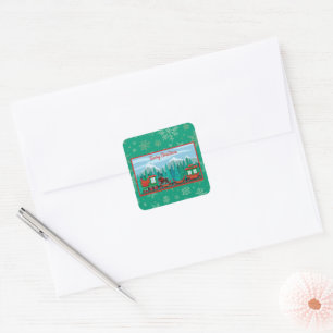 Merry Christmas Train with Dog Square Sticker