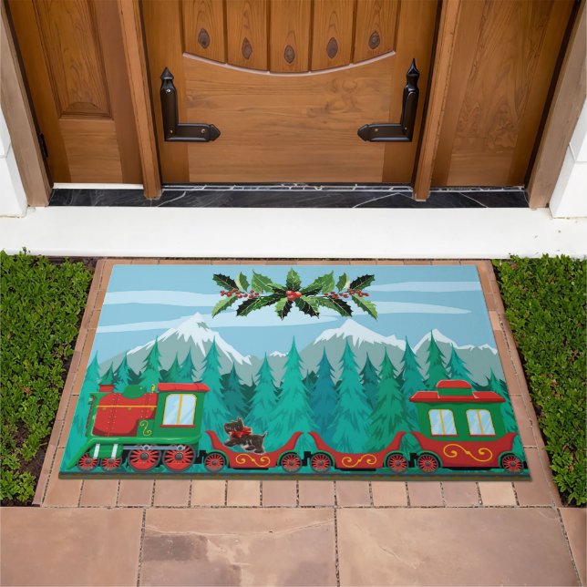 Merry Christmas Train with Little Dog Doormat (Outdoor)