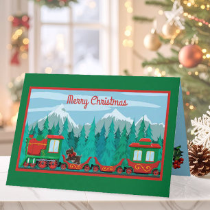 Merry Christmas Train with Little Dog Holiday Card