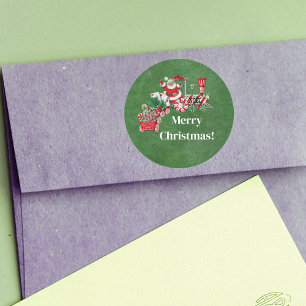 Merry Christmas Train With Santa Candy Canes Green Classic Round Sticker