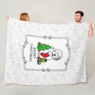 Merry Christmas Tree 2 Old English Sheepdog Gray 1 Fleece Blanket