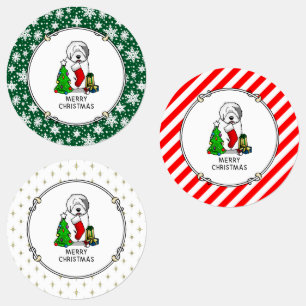 Merry Christmas Tree 2 Old English Sheepdog Gray 1 Labels