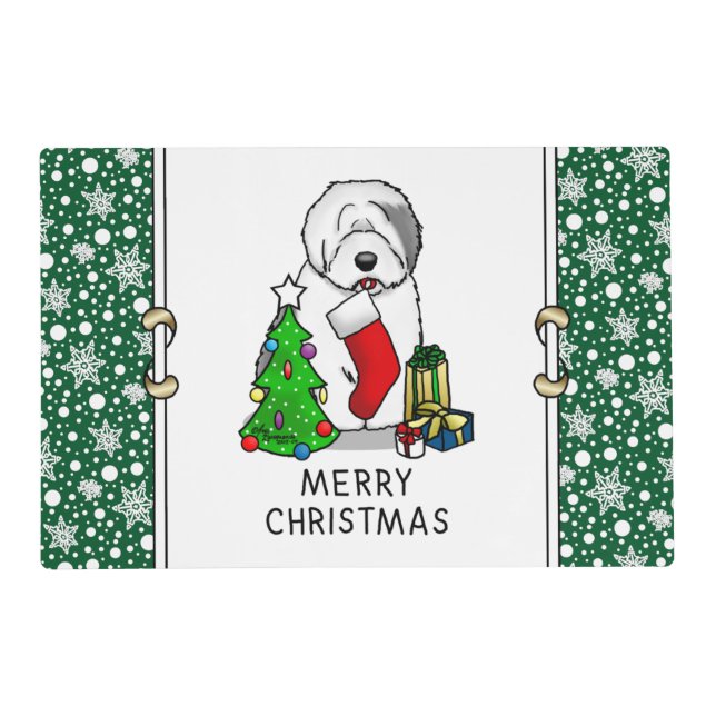 Merry Christmas Tree 2 Old English Sheepdog Gray 1 Placemat (Front)