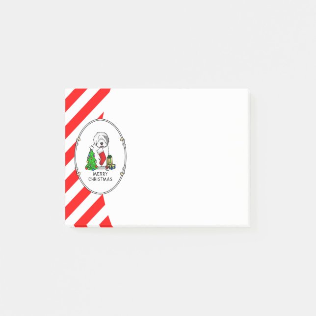 Merry Christmas Tree 2 Old English Sheepdog Gray 1 Post-it Notes (Front)