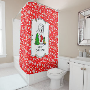 Merry Christmas Tree 2 Old English Sheepdog Gray 1 Shower Curtain