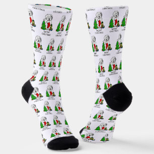 Merry Christmas Tree 2 Old English Sheepdog Gray 1 Socks