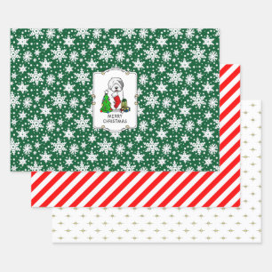 Merry Christmas Tree 2 Old English Sheepdog Gray 1 Wrapping Paper Sheets