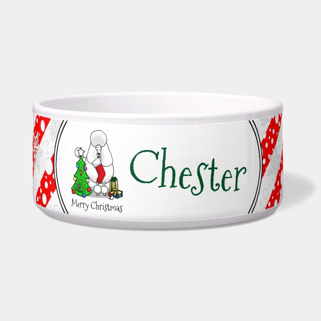 Merry Christmas Tree 2 Poodle (white) Dog Cute Bowl (Front)