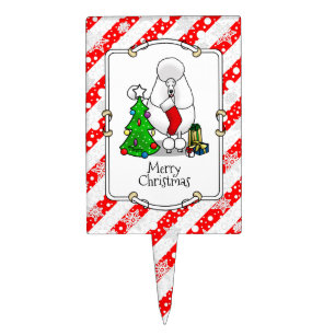 Merry Christmas Tree 2 Poodle (white) Dog Cute Cake Topper