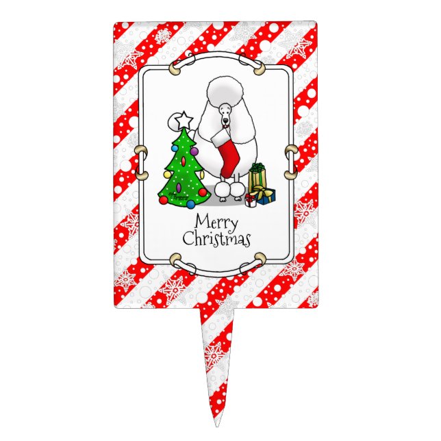 Merry Christmas Tree 2 Poodle (white) Dog Cute Cake Topper (Front)