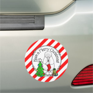 Merry Christmas Tree 2 Poodle (white) Dog Cute Car Magnet