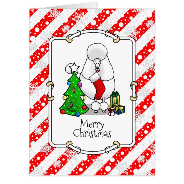 Merry Christmas Tree 2 Poodle (white) Dog Cute Card (Front)