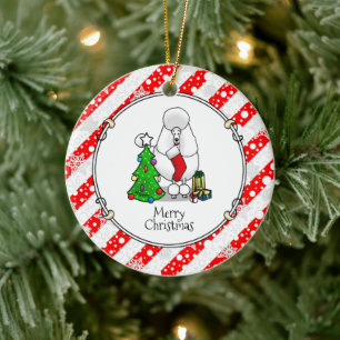 Merry Christmas Tree 2 Poodle (white) Dog Cute Ceramic Ornament