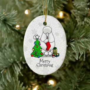 Merry Christmas Tree 2 Poodle (white) Dog Cute Ceramic Ornament