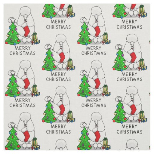 Merry Christmas Tree 2 Poodle (white) Dog Cute Fabric