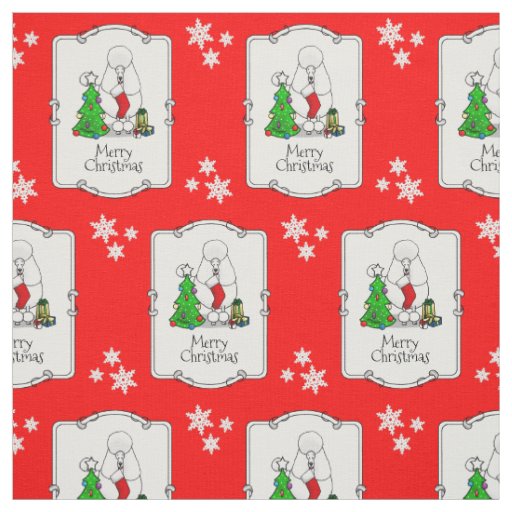 Merry Christmas Tree 2 Poodle (white) Dog Cute Fabric
