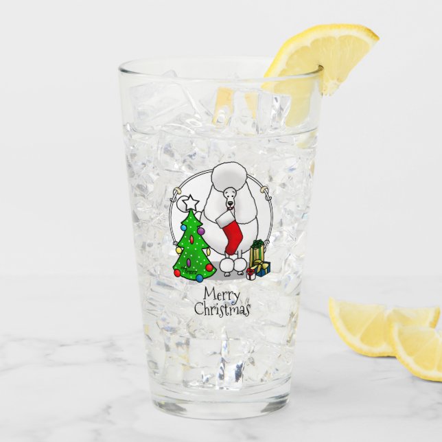 Merry Christmas Tree 2 Poodle (white) Dog Cute Glass (Back Ice)