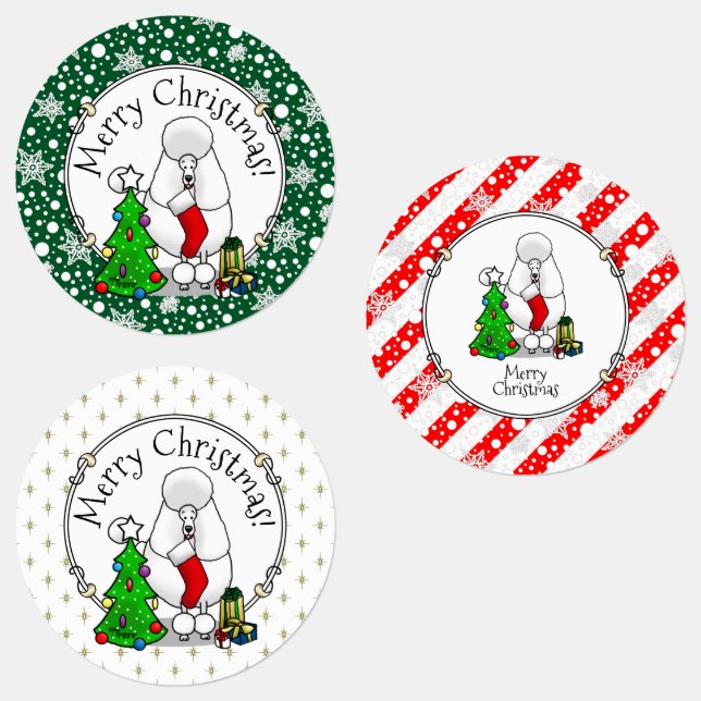 Merry Christmas Tree 2 Poodle (white) Dog Cute Labels (Group)